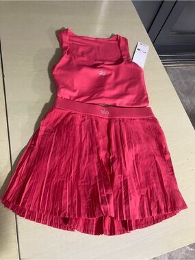 ALO Yoga Women's Midi Pleated Skirt and Tank Set in Hot Pink